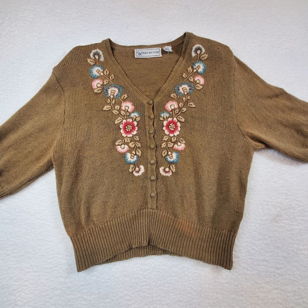 Evan Picone Vintage Cropped Embroidered Sweater Large